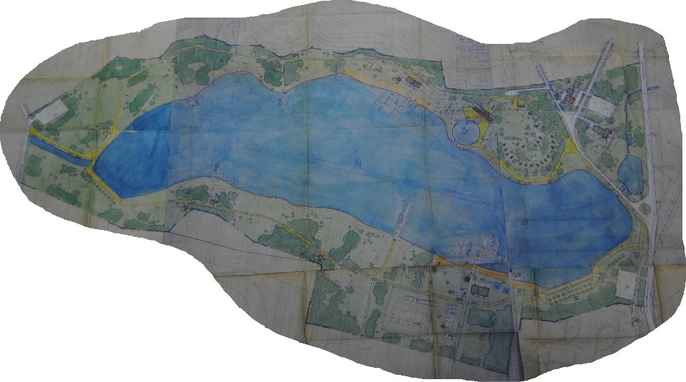 Mapa całościowa projektu zagospodarowania Jeziora Bugaj,   Prezydium Miejskiej Rady Narodowej zespół nr 199, dokumentacja techniczna sygn. 2942